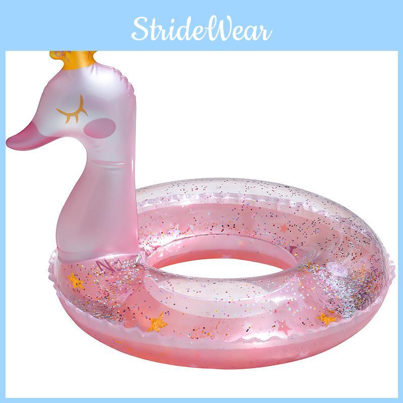 Shiny Pink Swan Inflatable Crown Swim Ring Cartoon Design For Adults Swimming Activities