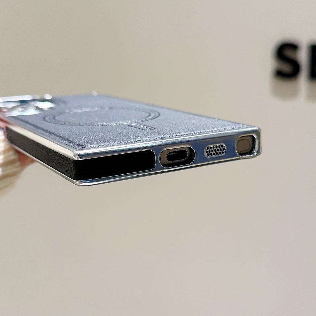 Samsung S25 Ultra Гальванизированный Кожаный Узор Магнитный Чехол для Телефона Samsung S24 Ultra Противоударный и Противоскользящий Чехол с Ощущением Кожи
