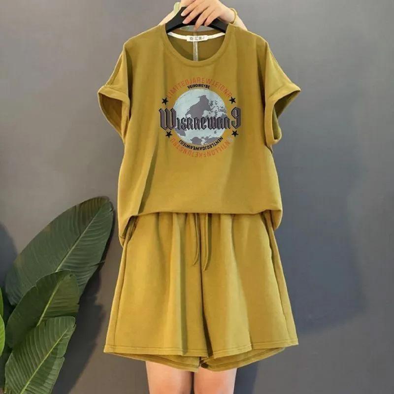 Костюм женский большого размера хлопковая футболка с капюшоном брюки из двух частей удобный топ с короткими рукавами и длинные брюки костюм из 2 предметов