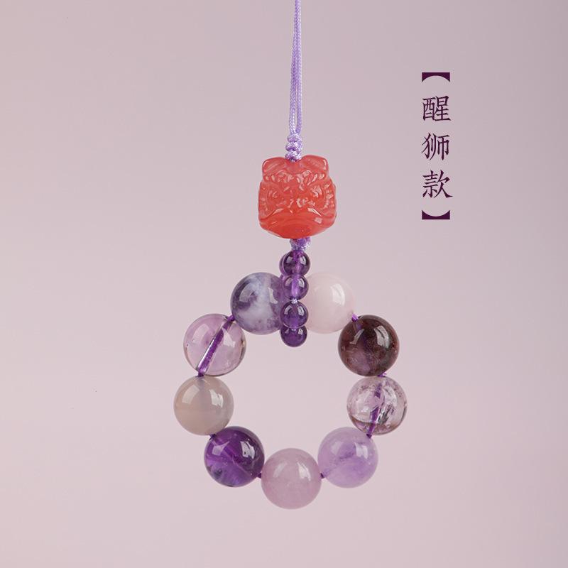 Nine Purple Fire Dragon Amulet Keychain Mobile Phone Pendant Zodiac Bracelet for Women Natural Amethyst Dragon Talisman Luck Bead