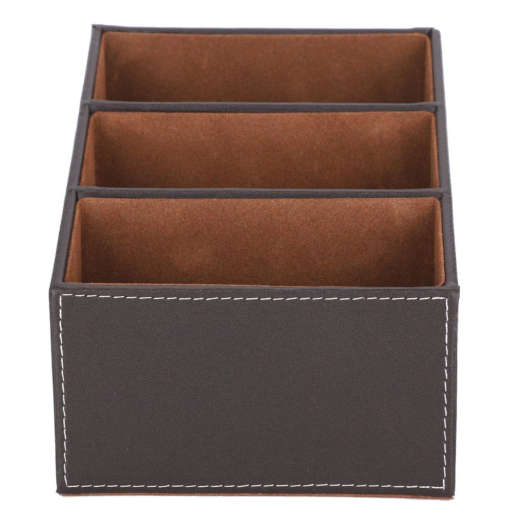 Desk Faux Leather Storage Box Stationery Organizer MultiFunction Supplies Coffee Color 3 Grid