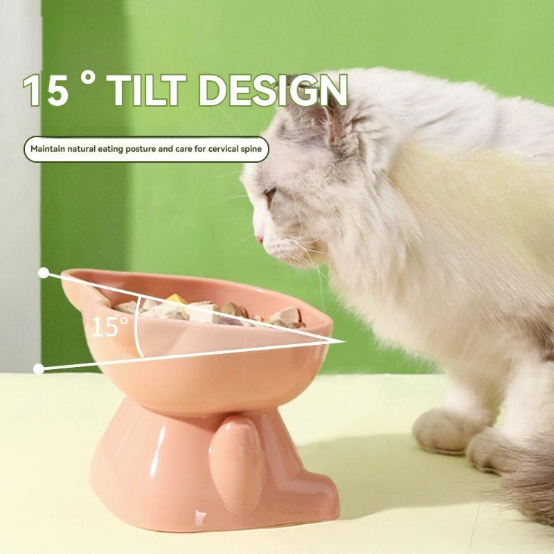 Приподнятая миска для кошек, миска для защиты шеи для питомцев, наклонная конструкция, миска на высокой ножке для кошек, милая миска для кошек для еды и воды