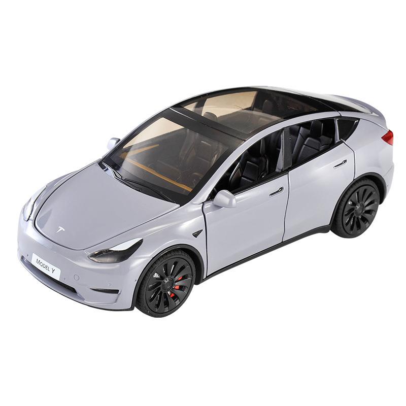 1/24 Tesla Model Y с зарядным устройством, литая игрушечная модель автомобиля со звуком и светом, детский коллекционный подарок