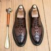 Мужские броги итальянского бренда 2025 года, ретро-классические, мужские кожаные повседневные туфли, деловые туфли высокого качества с узором под крокодила
