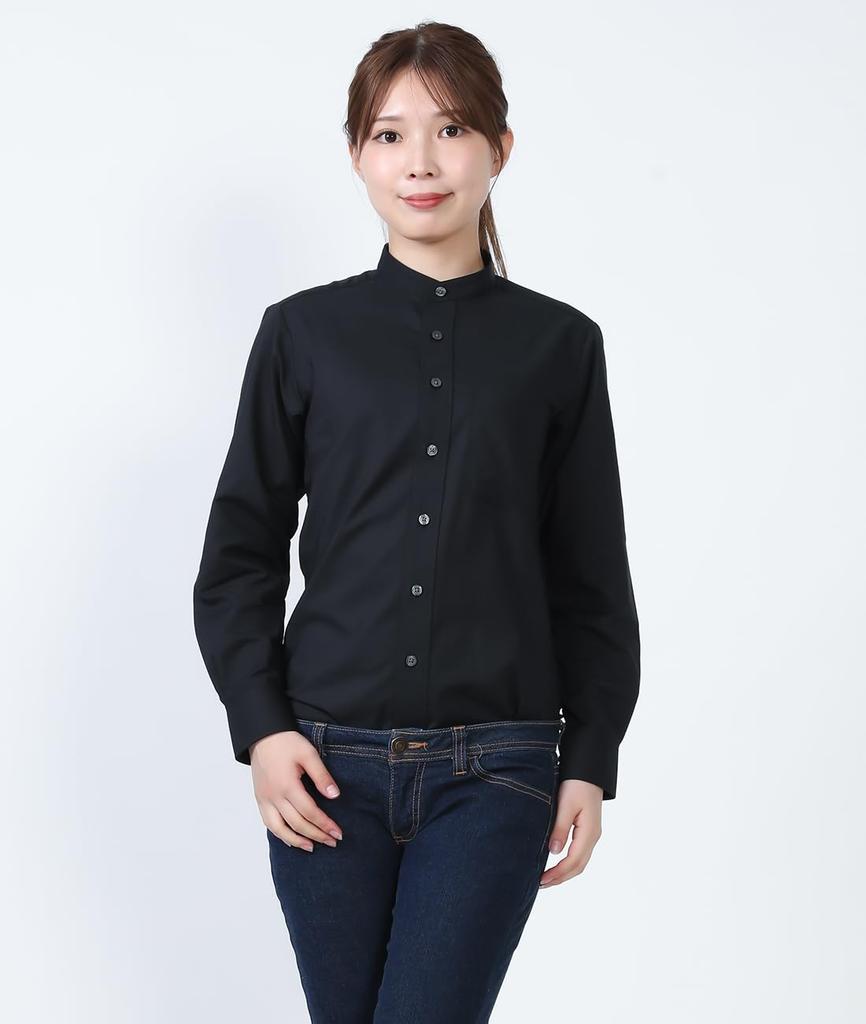 Seven Uniform GH7021-9 Black Medium Long Sleeve Stand Collar Shirt, Oxford Cloth, Restaurant Uniform