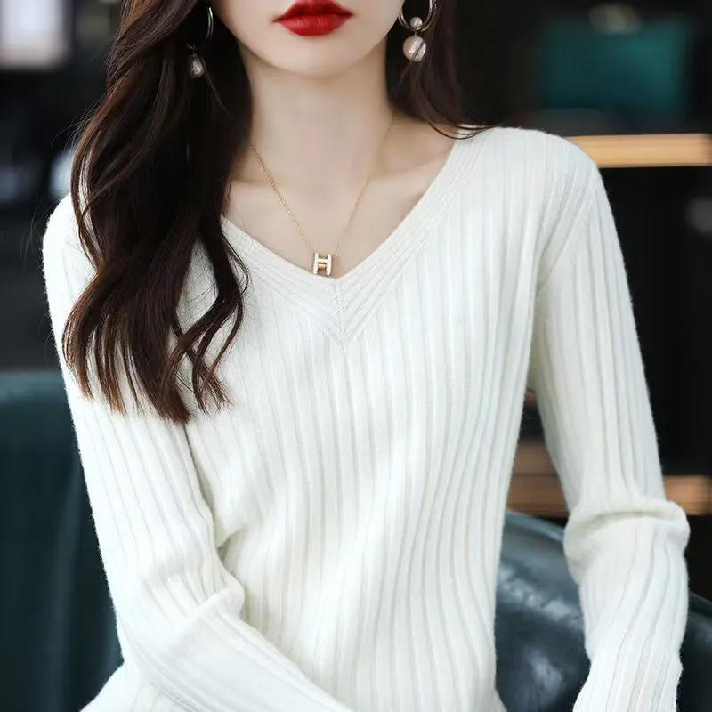 Женский свитер Зимний с V-образным вырезом Утепленный Пуловер Теплый Вязаный Эластичный С длинным рукавом Свободный Джемпер Свитер Топы