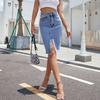 Qooth Women Casual Denim Pencil Skirt Ins Cool Girl Midi Split HiP Skirt QT2271