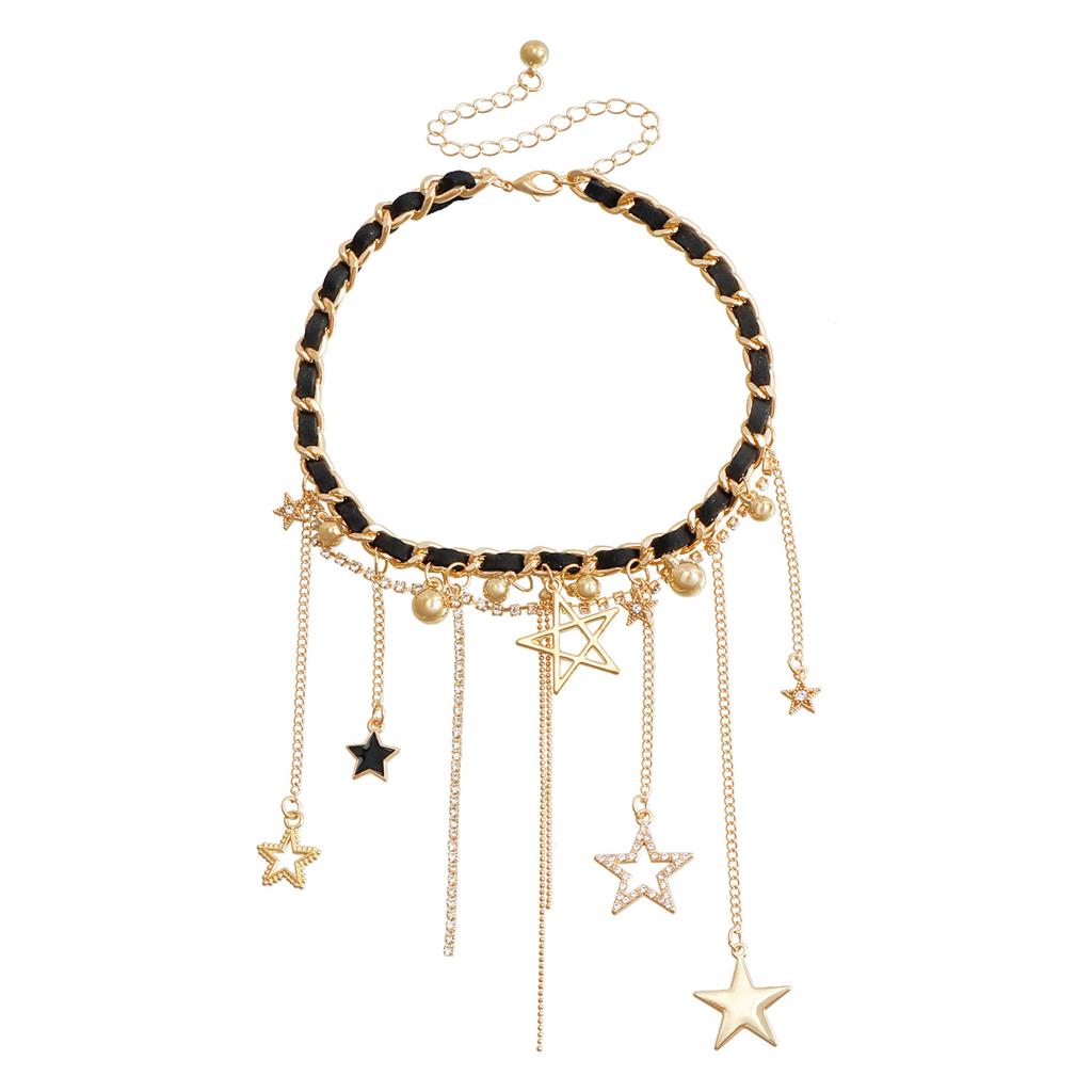 Accessories Tassel Ball Flash Diamond Pentagram Element Clavicle Chain Personality Creative Choker Necklace Female