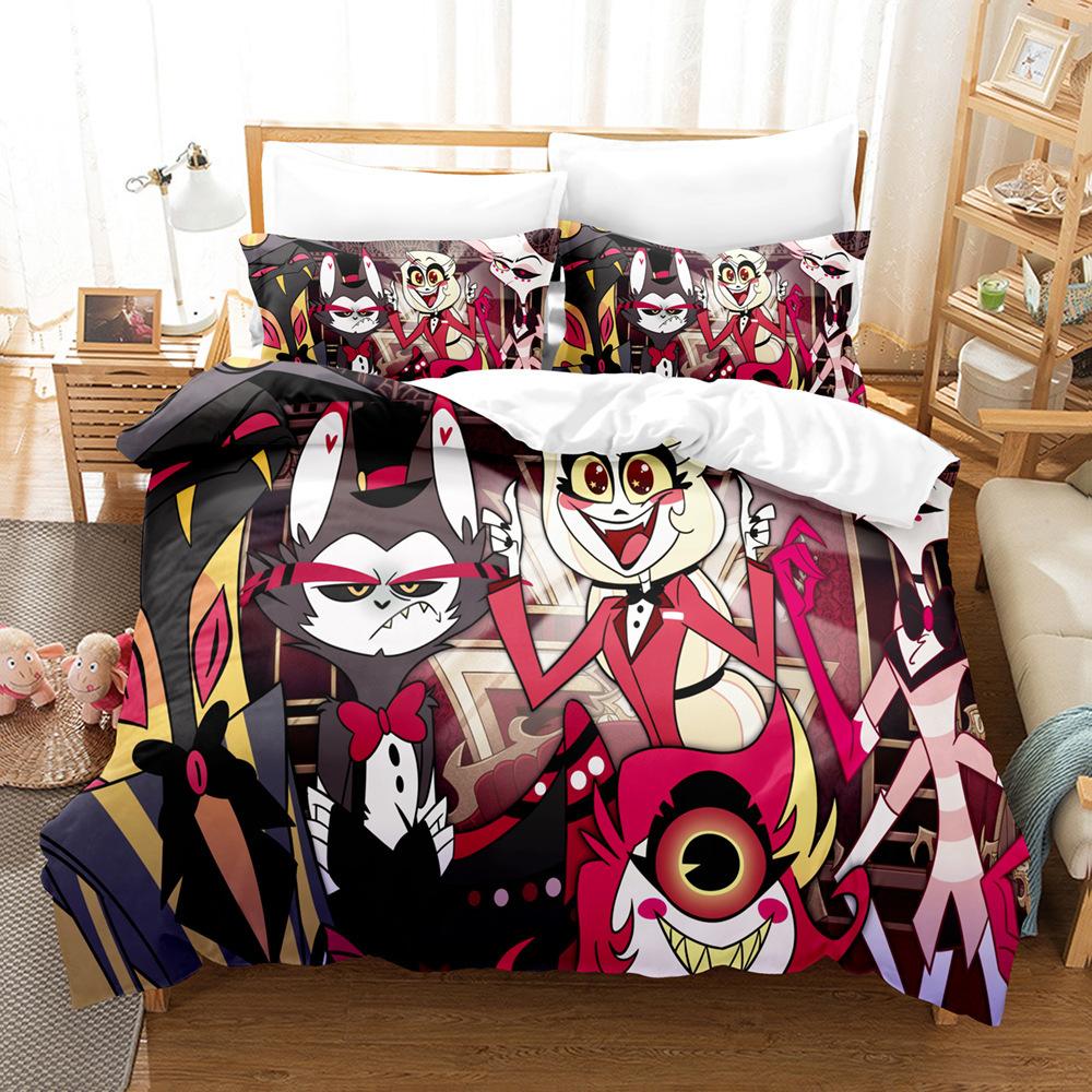 Новый набор постельного белья Hazbin Anime, размер Twin Queen, комплект с пододеяльником и наволочками 75*50 см для детей и взрослых, домашний текстиль
