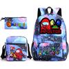 Among Us Cartoon Print Backpack Set Students 3-Piece Canvas School Travel Bag Street Style 20-35L Capacity