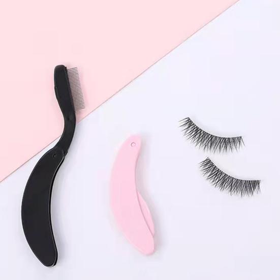 Eyelash Brush Foldable Portable Lightweight Multifunctional Safe Separate Eyelashes Curved Plastic Handle Stainless Steel Teeth Eyebrow Steel Comb