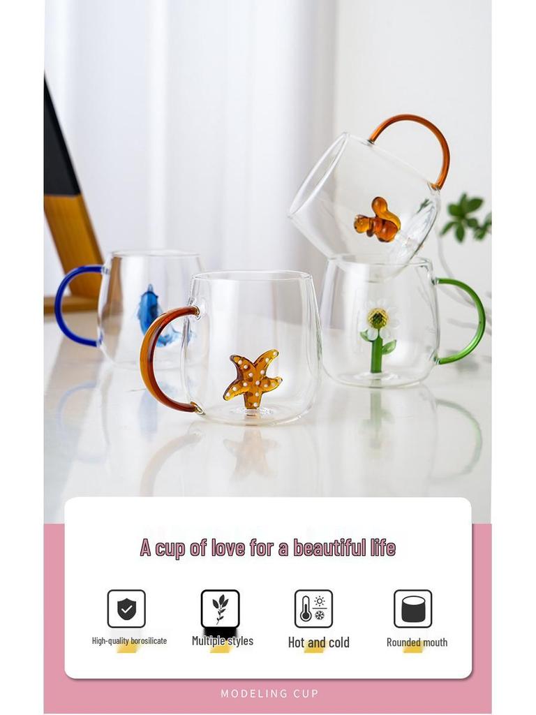 3D Cartoon Animal Glass Cup with Colored Handle - High Borosilicate Household Gift