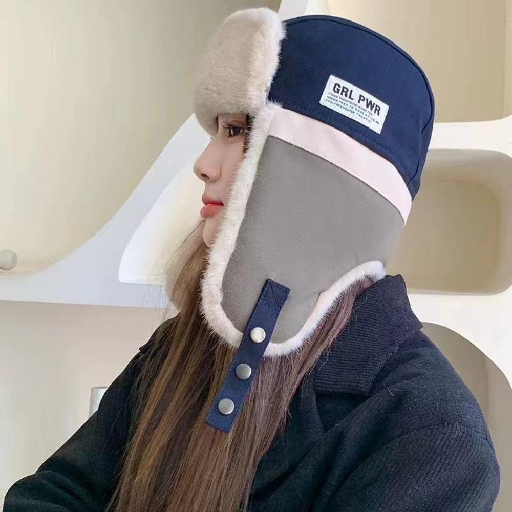 Color Splicing Lei Feng Hat Plush Earflap Cap Casual Skiing Pilot Hat Men