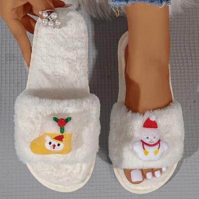 Большие размеры 2024 зимние модные плюшевые тапочки рождественские открытые носки открытые меховые хлопковые тапочки домашняя обувь для женщин плоские сандалии