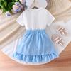 Повседневный костюм для девочек, летний детский модный комплект из двух предметов: футболка с короткими рукавами и юбка