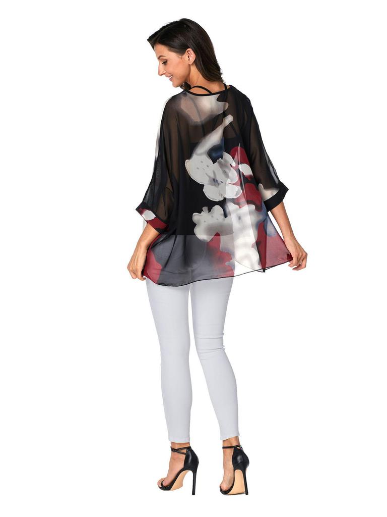 Plus Size Bohemian Chiffon Blouse - Women's Beach Vacation Sunscreen Bikini Cover-up