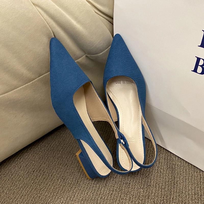 Летние женские новые сексуальные остроносые ретро однотонные туфли на высоком каблуке из искусственной кожи для банкета на открытом воздухе женские сандалии большого размера