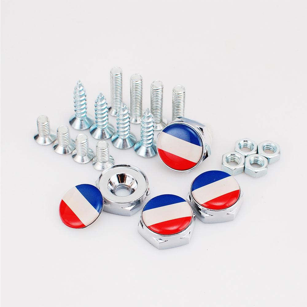 DSYCAR 1 Set Laser Engraved France French Flag Silicon Surface Zinc Alloy Metal Cap Screw for Car License Plate Frame