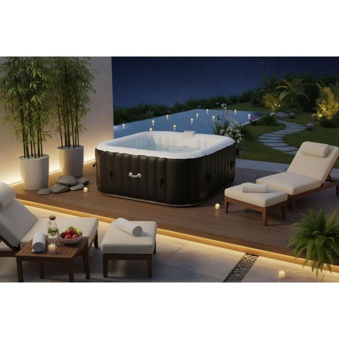 Spa Gonflable SUNSPA - AC02 - 185 X 65 Cm - 6 Places - Carré (Livré Avec Filtre, Cadenas, Tapis De Sol Et Couverture)