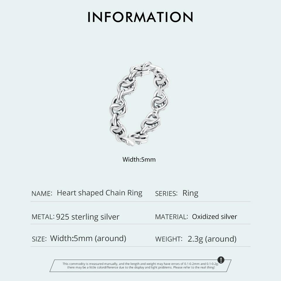 WOSTU Кольцо из стерлингового серебра 925 пробы с сердцем и сердцем для женщин, винтажное s925, европейское винтажное кольцо с выдолбленным звеном цепи, подарок на вечеринку