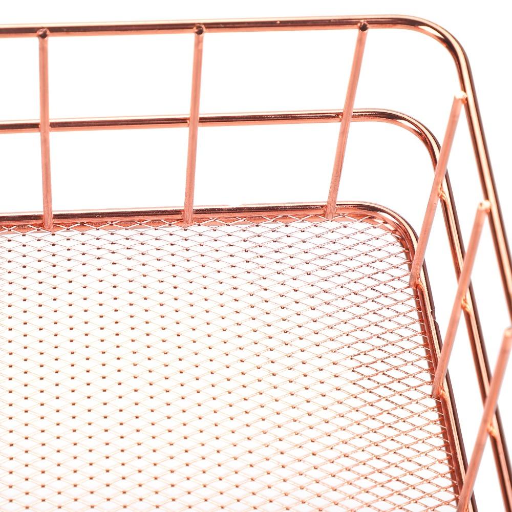 Rose Gold Desktop Organization Basket Iron Grid Wire Storage Organizer Home Office