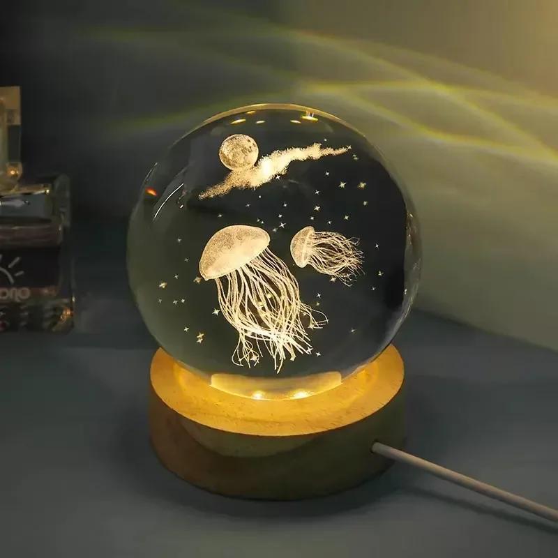 3D хрустальные светильники, светящийся планетарный галактический ночник, хрустальный шар, ночник, домашний декор, рождественский подарок