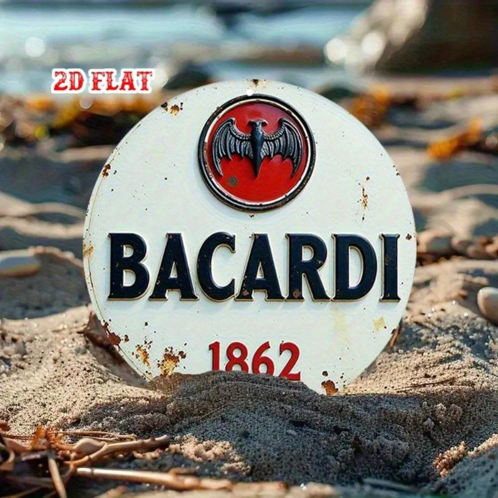 Винтажная круглая алюминиевая вывеска Bacardi Рустикальное металлическое настенное искусство Домашний бар Кафе Гараж Декор