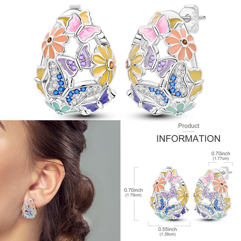 925 Sterling Silver Purple Series Feather Butterfly Dream Catcher Firefly Zircon Earrings for Women Luxury Jewelry Wedding Gift