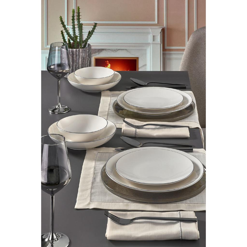 Фарфоровый столовый сервиз Aren, 16 предметов с серебряной сеткой