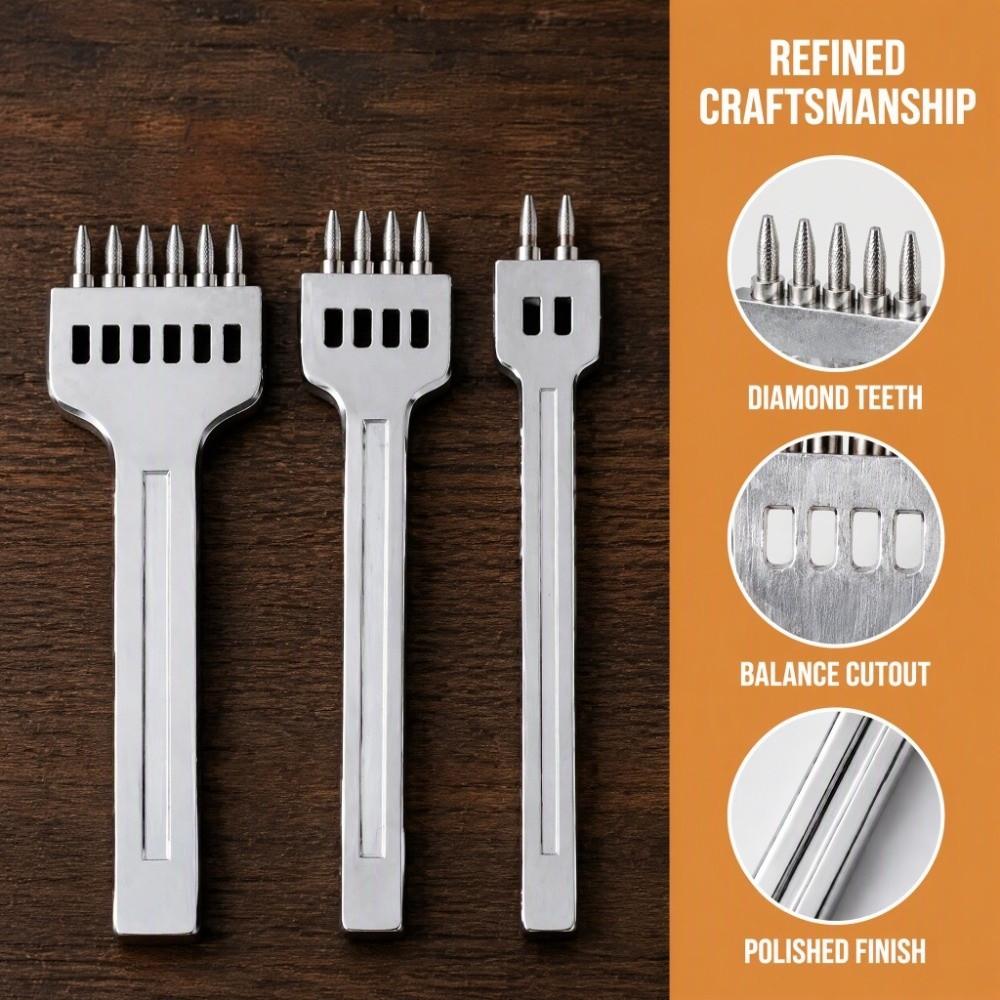3pcs Alloy Steel Leather Stitching Punch 4mm Spacing Stitching Punch Tool For Wallet Making