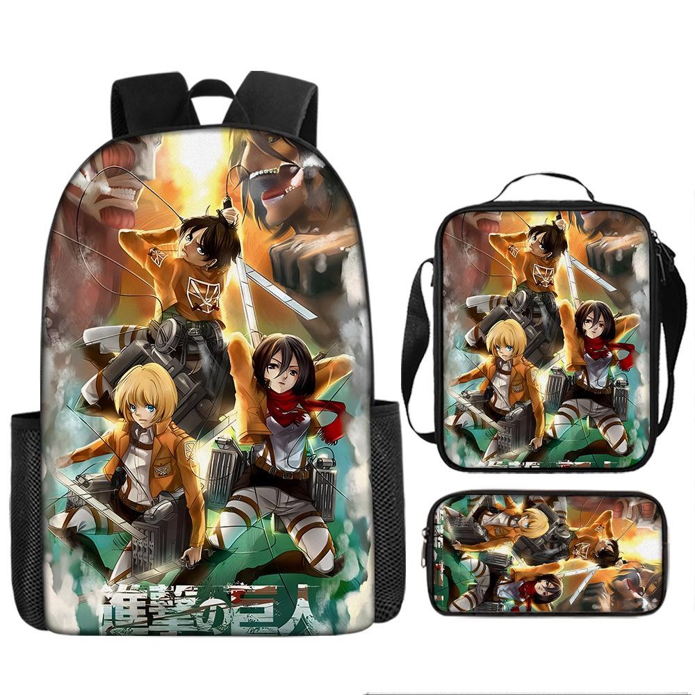 Attack on Titan Backpack Anime School Bag Unisex Large Capacity Outdoor Travel Set of 3
