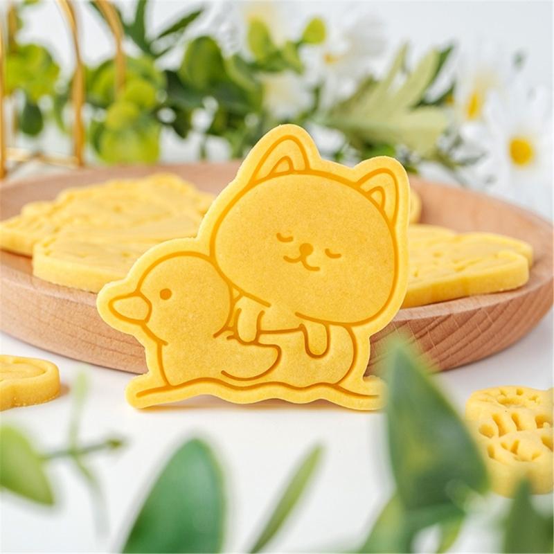 Формочки для печенья с рисунком мультяшных животных, пластиковые формы для печенья, штампы для печенья, инструмент для украшения, формы для мастики, легко моются