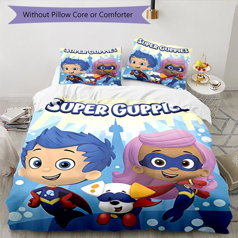 3pcs Bubble guppies Design Cover Set - HD Printed Bedding with 1 Cover and 2 Pillowcases - Perfect for Home and Dorm Decor