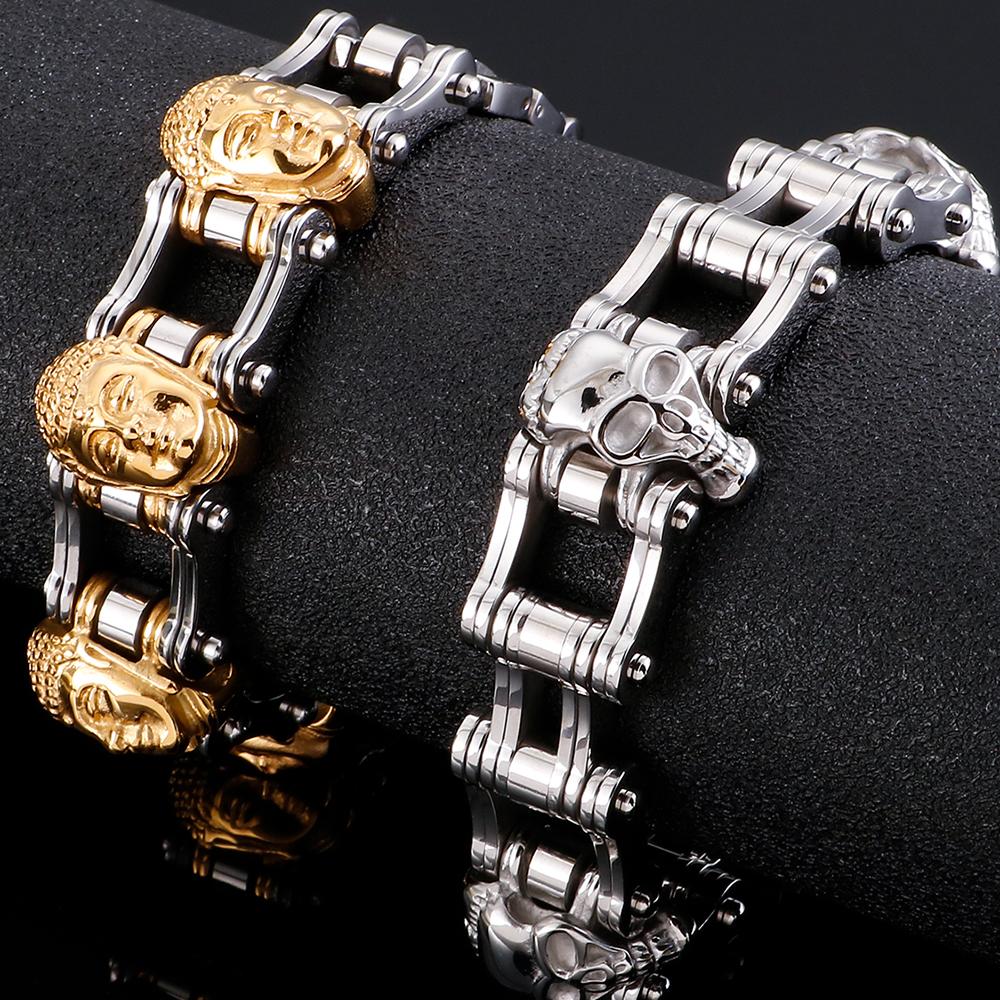 Аксессуары для велосипеда, большой размер 9 дюймов, длинные готические панк-черепа, голова Будды, велосипедная цепочка, браслеты, мужские ювелирные изделия из нержавеющей стали на руки