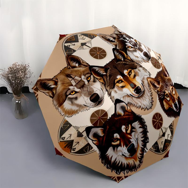 1pc Wolf Spirit Mandala Umbrella with Plastic Handle,Suitable for All Seasons Home Travel Outdoor UmbrellaDD259