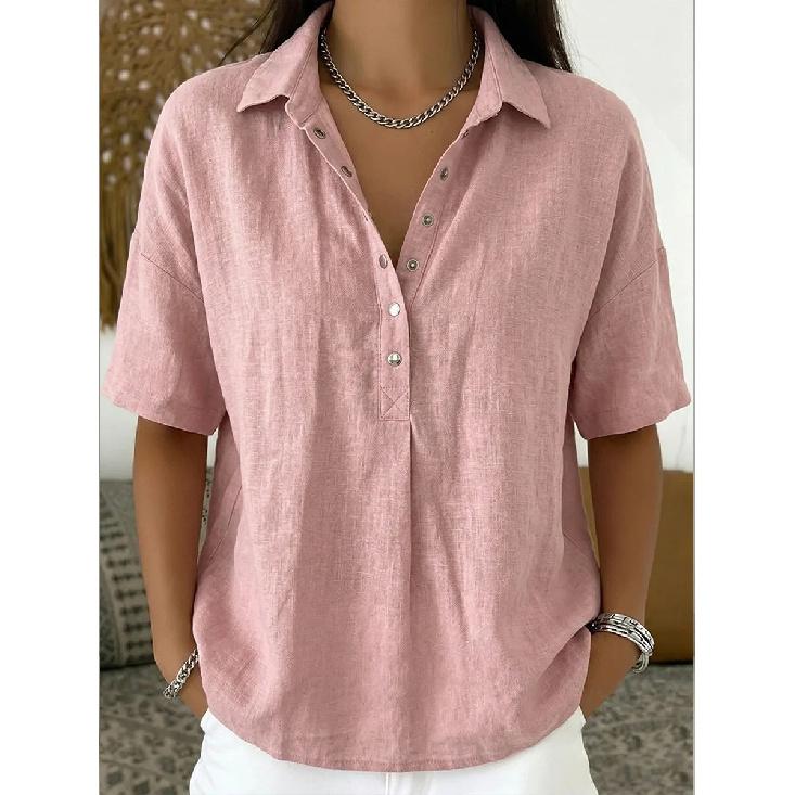 2026 Summer New Women's Loose and Comfortable Turn-down Collar Short-sleeve Solid Color Shirt