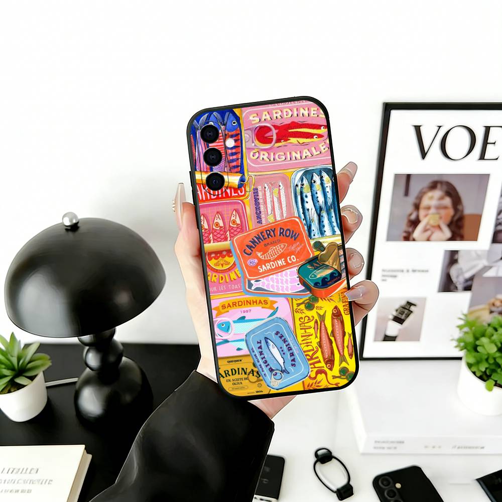 Чехол для телефона S-Sardines F-Fish Art для Samsung Galaxy A73,A72,A71,A70,A53,A52,A51,Других Мягкий черный чехол