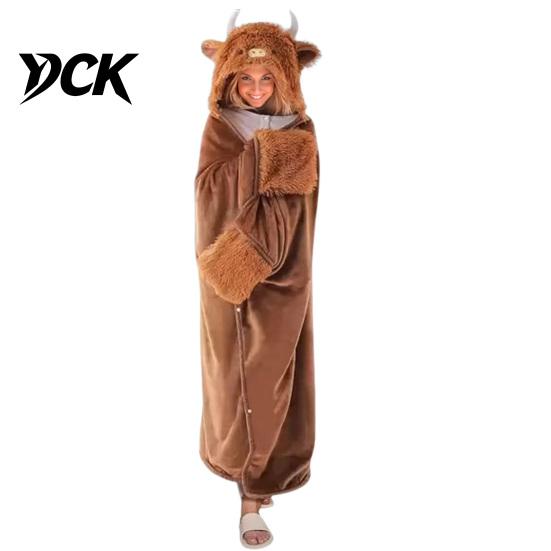 Long Sleeve Plush Blanket Animal Wearable Hoodie for Women, Oversized Flannel Sweatshirt Soft Loungewear Blanket, Button-Up Cosplay Cape Sleepwear