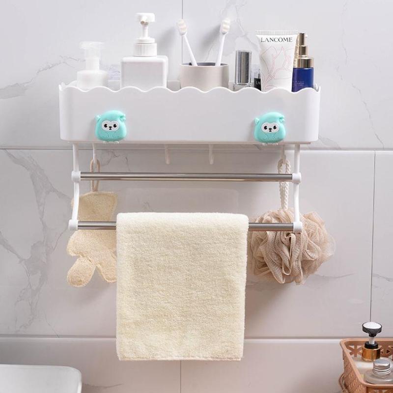 38cm Towel Rack with Hook with Kitchen Storage Rack Bathroom Wall Shelf Bathroom Free Punching Multifunctional Hanging Storage Rack