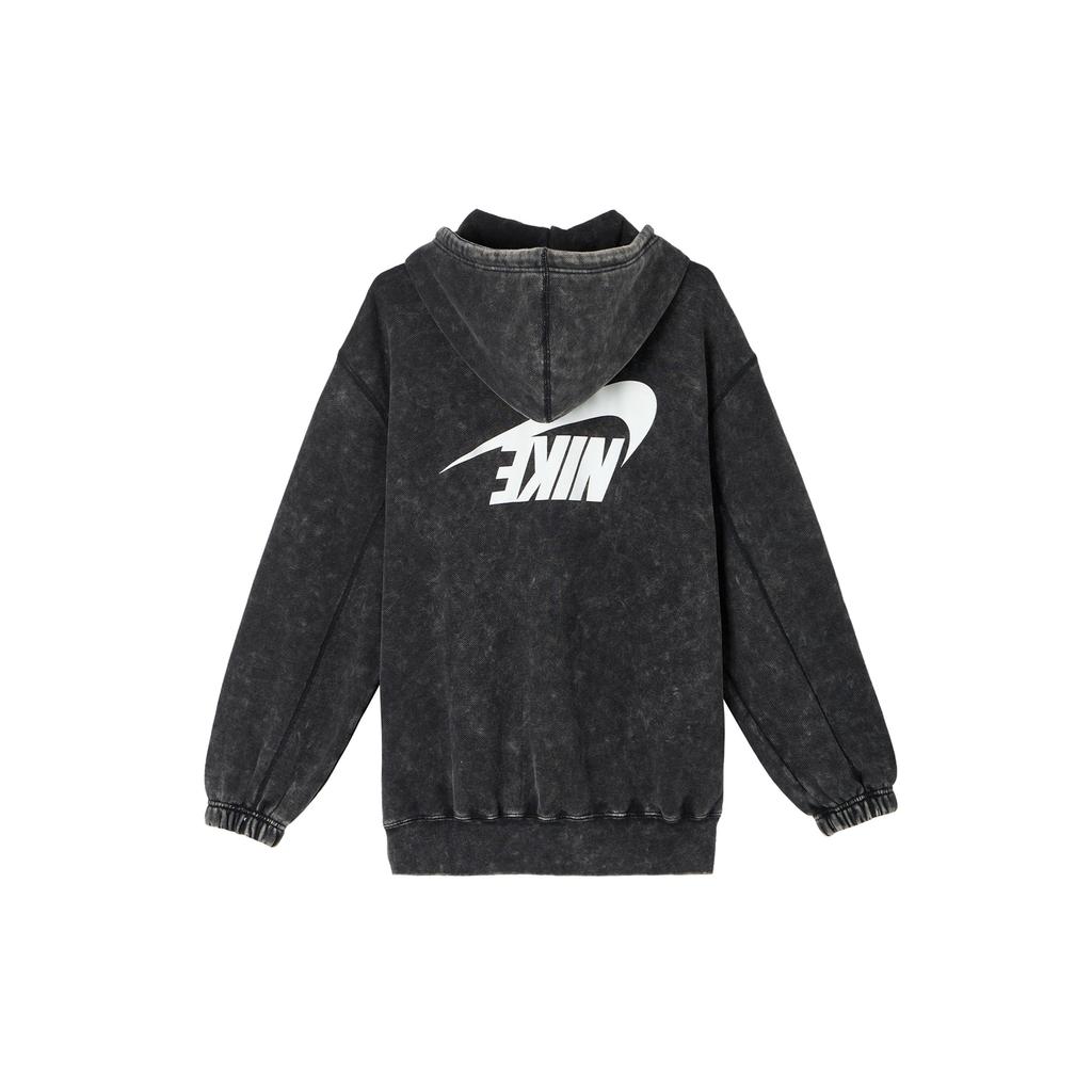 Nike Sportswear Washed Design Letter Logo Full Zip Hooded Jacket Women Jackets Black HQ4750-010