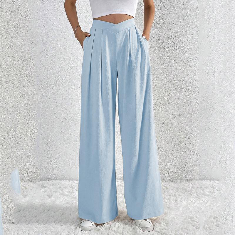 Spring and Autumn Women Solid Color Casual Long Pants Fashion Wide Leg Trousers Comfort Loose High Waist Pants Commuting Style