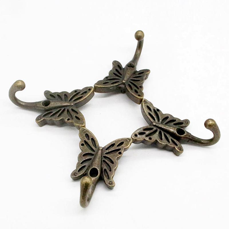 1/5Pc Bronze Wall Hanging Bronze Color Butterfly Hook Retro Style Alloy European Style Single Hook Towel Rack Coat Hanger
