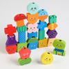 Wooden Expression Block Stacking Matching Game Montessori Parish Toys Shape Color Cognition Sorting Fine Motor Skills Education