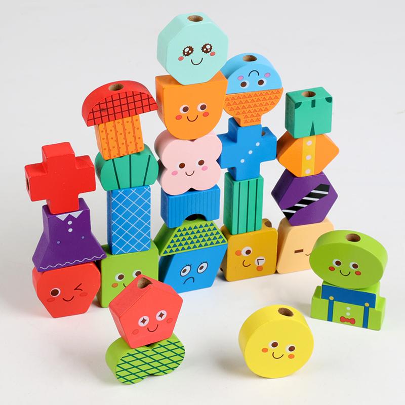 Wooden Expression Block Stacking Matching Game Montessori Parish Toys Shape Color Cognition Sorting Fine Motor Skills Education