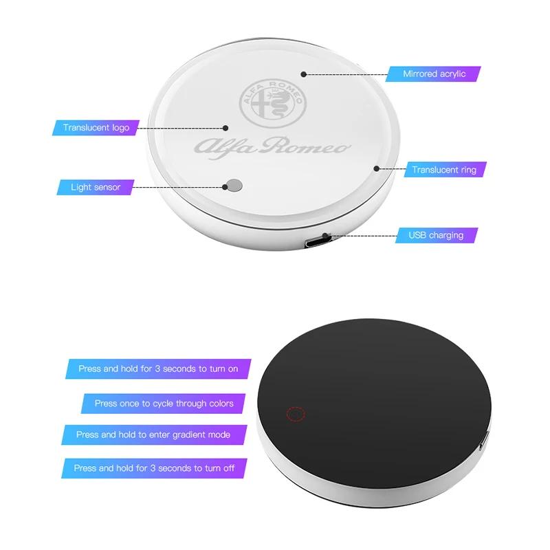 Hub Caps Alfa Romeo Tire Valve Caps Car Glowing Coasters LED Light Water Cup Mat For Alfa Romeo 4C Car USB Charging Color ChangeNV6