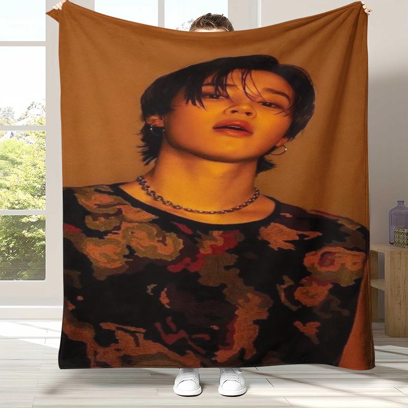 Плед фланелевый Jimin Kpop B-BTS Star, Ультрамягкий теплый плюшевый плед для дома, спальни, кровати, дивана, офиса, кемпинга, пикника, подарок