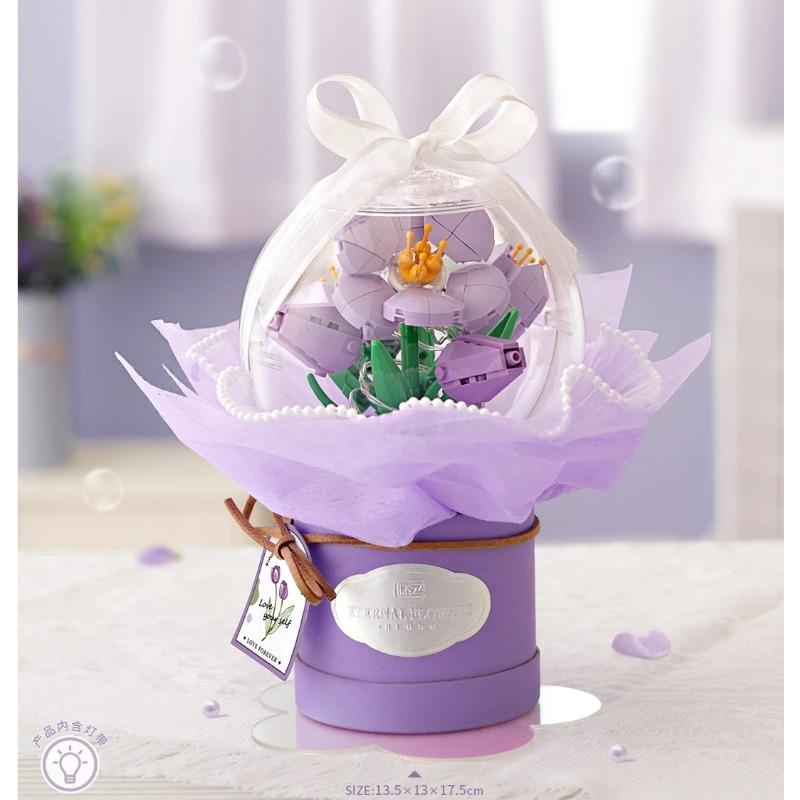 Mini Blocks Lighted Flower Bouquet Building Toys DIY Bricks Puzzle Girls Flowers Gift for Women Lover Home Decor