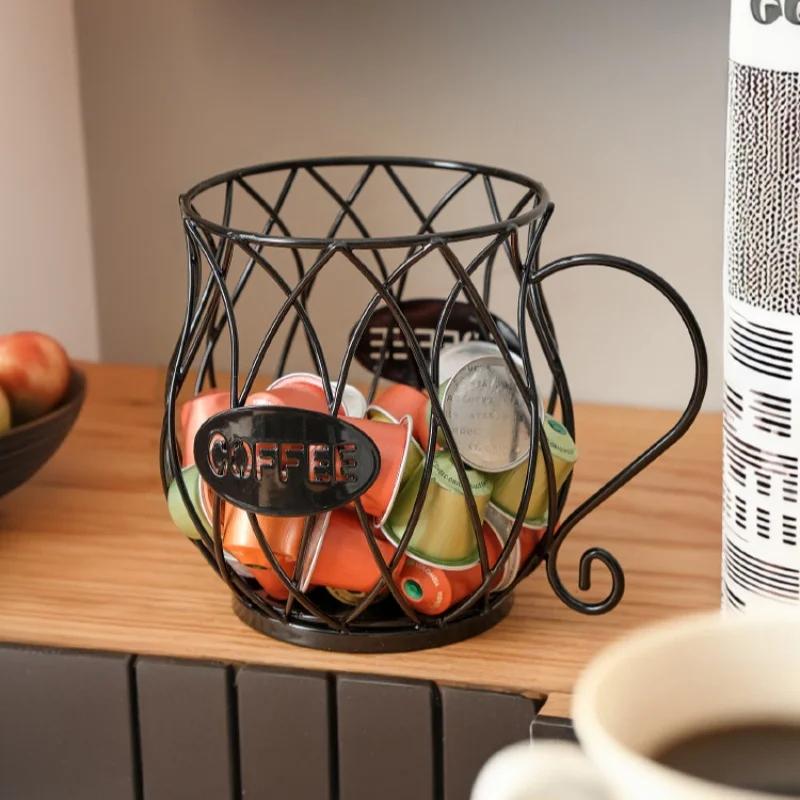 Large Coffee Capsule Storage Basket Coffee Cup Basket Vintage Coffee Pod Organizer Holder Stand Container For Home Cafe Hotel