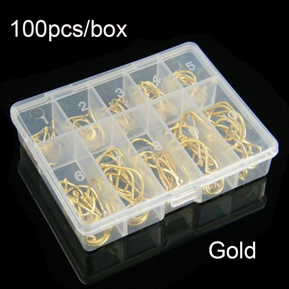100Pcs 1 Box New Carbon Steel 10 Sizes Fish Bait Fishing Hooks Durable Head Fishook