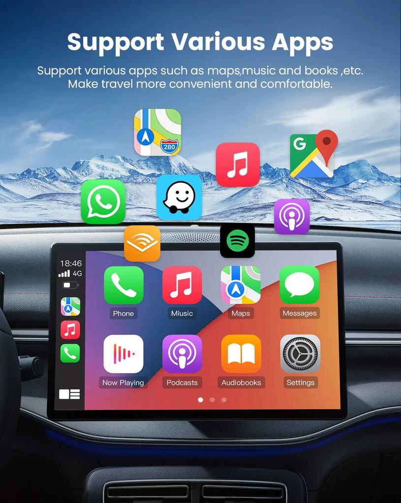 2IN1 Mini AI Box для беспроводного адаптера Apple CarPlay, автомобильный OEM-адаптер проводного CarPlay для беспроводного CarPlay USB-адаптера Plug and Play AI Box